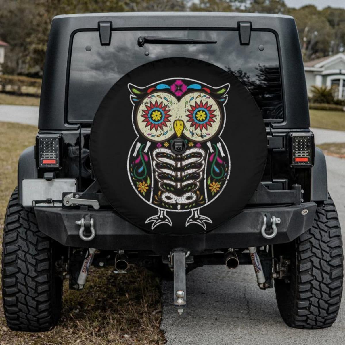 Sugar Skull Owl Spare Tire Cover
