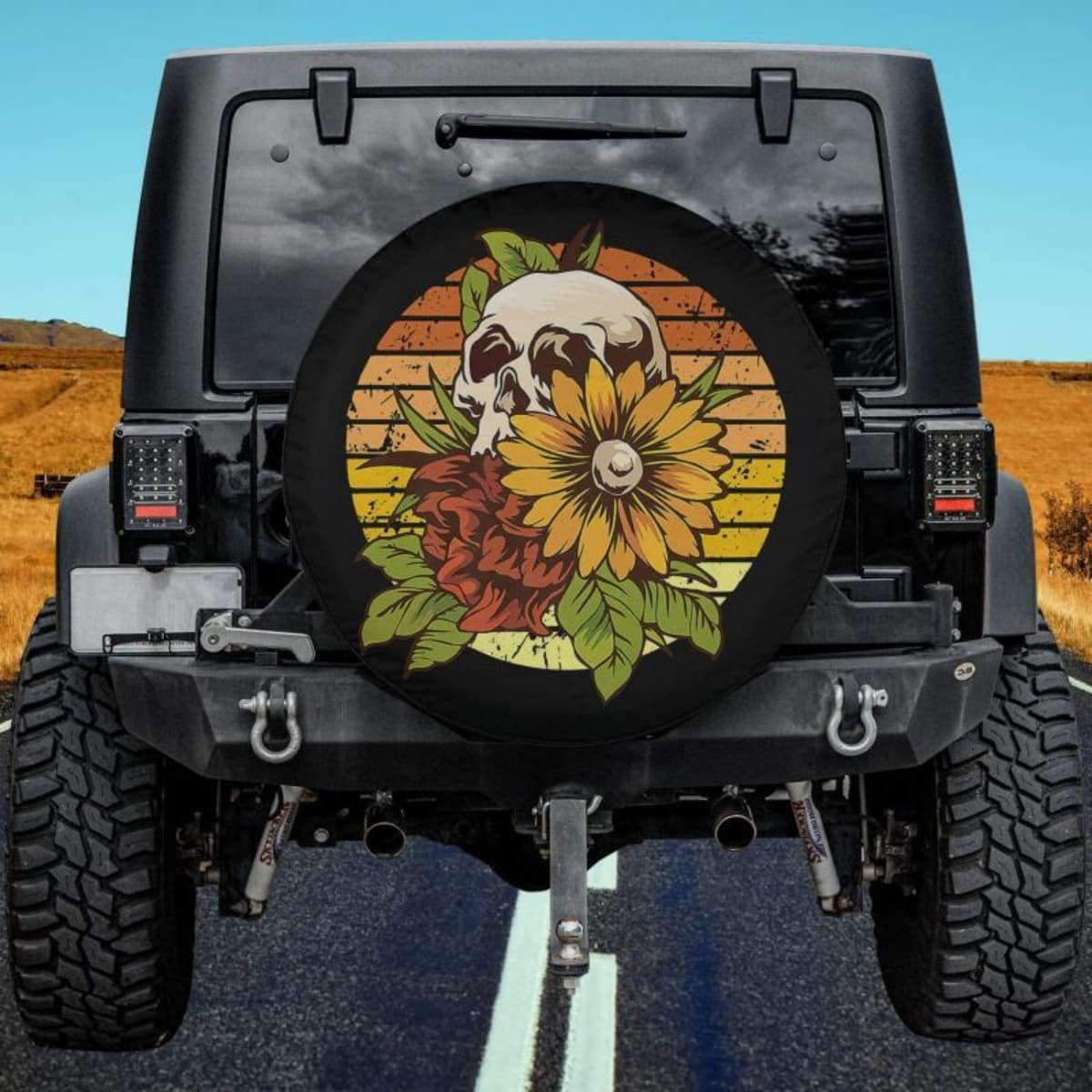 Sunflower Retro Skull Spare Tire Cover