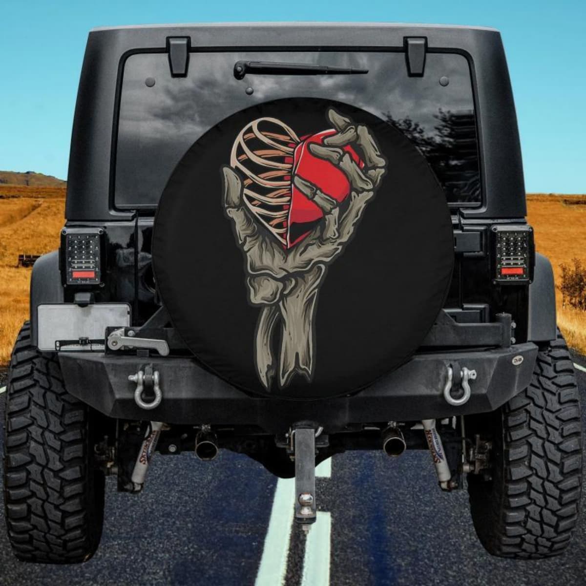 Skeleton Hand Heart Spare Tire Cover
