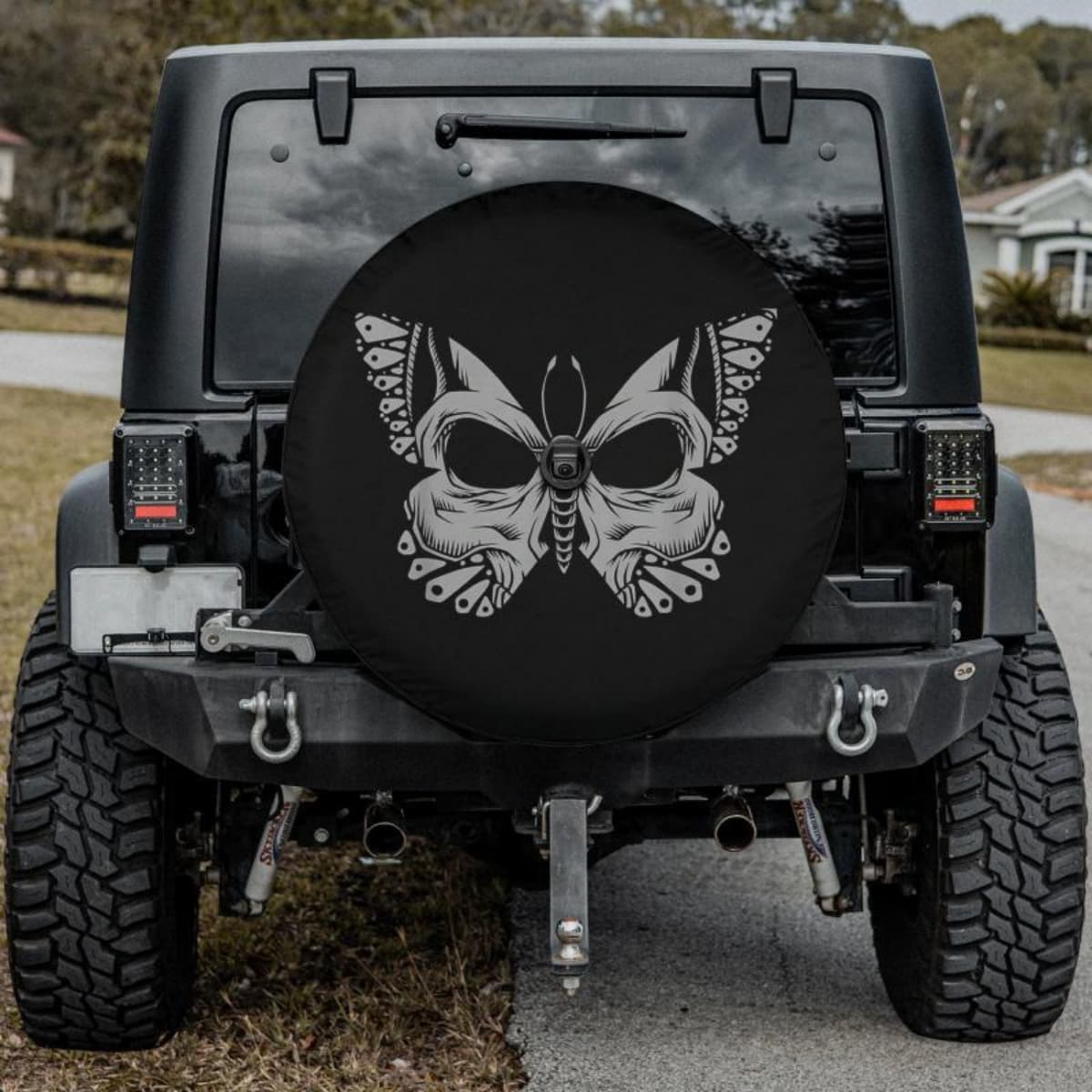 Butterfly Skull Illusion Badge Spare Tire Cover