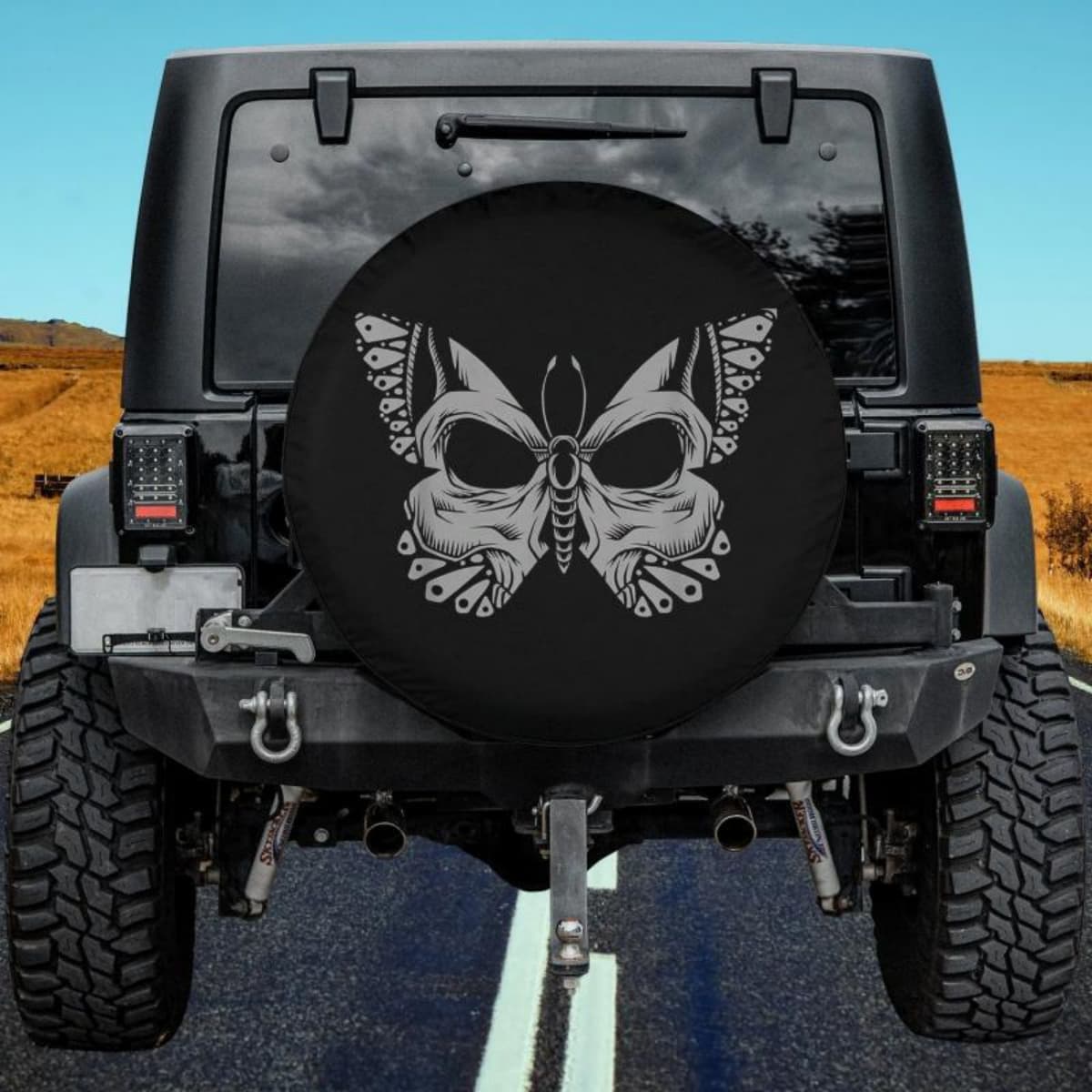 Butterfly Skull Illusion Badge Spare Tire Cover