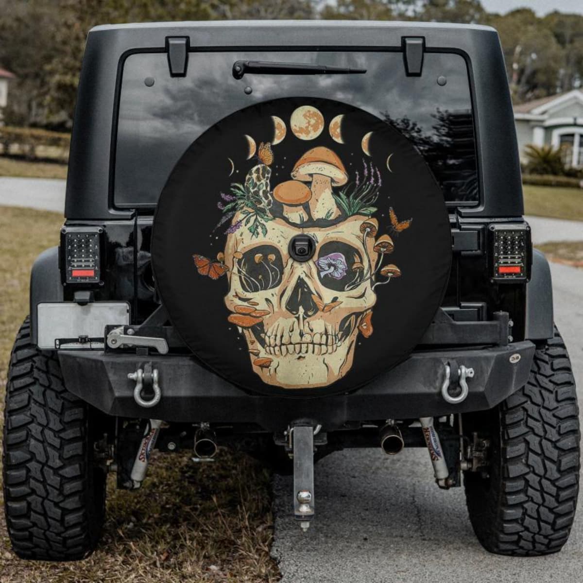 Moon Phase Mushroom Skull Spare Tire Cover