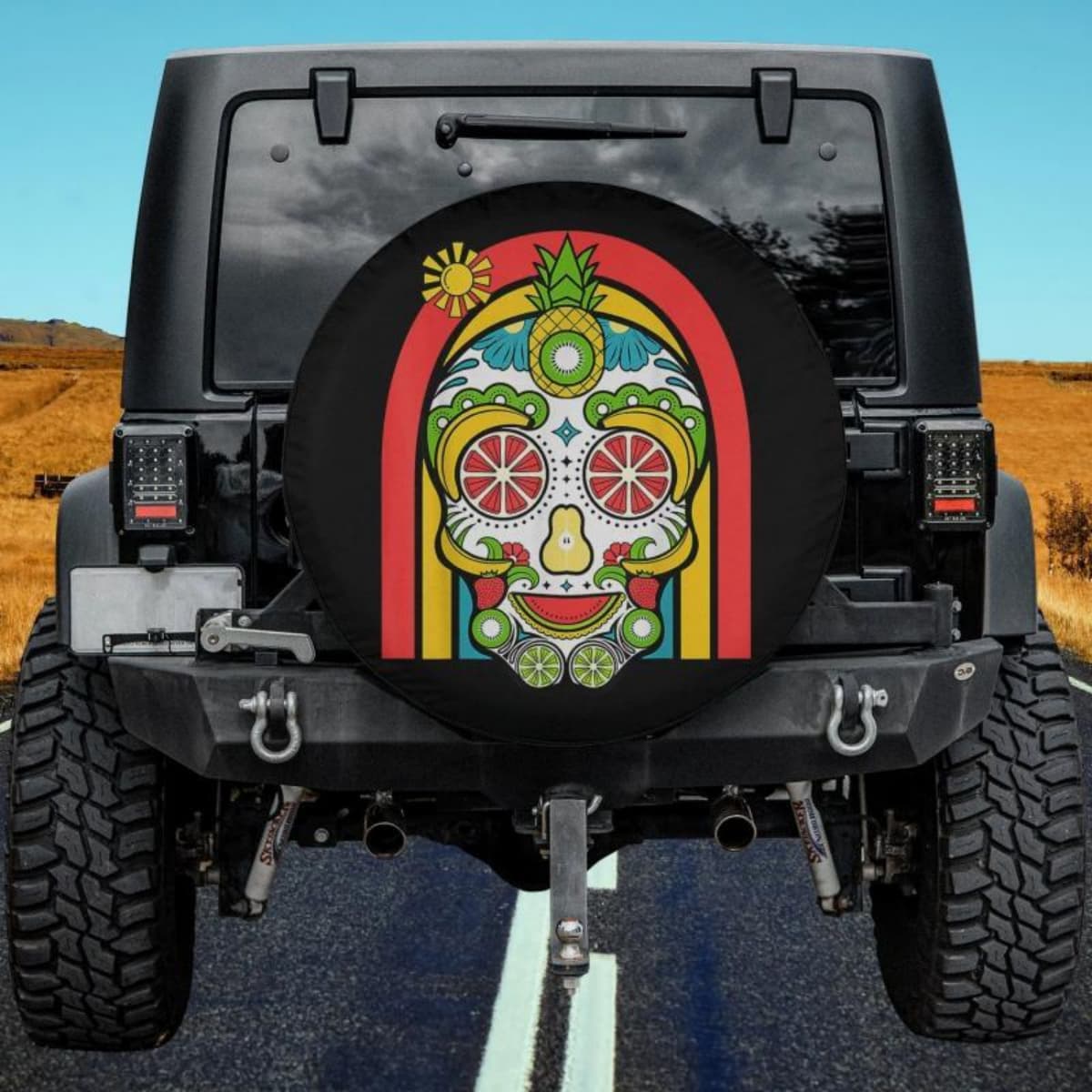 Fruit Punch Sugar Skull Spare Tire Cover
