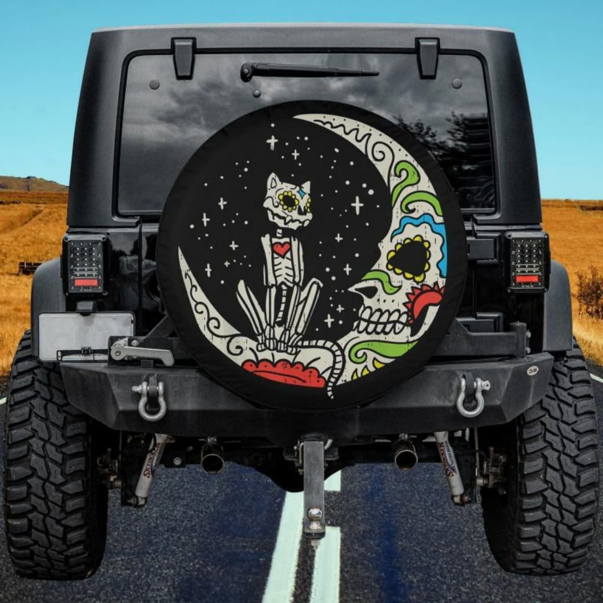 Celestial Sugar Skull Cat Spare Tire Cover
