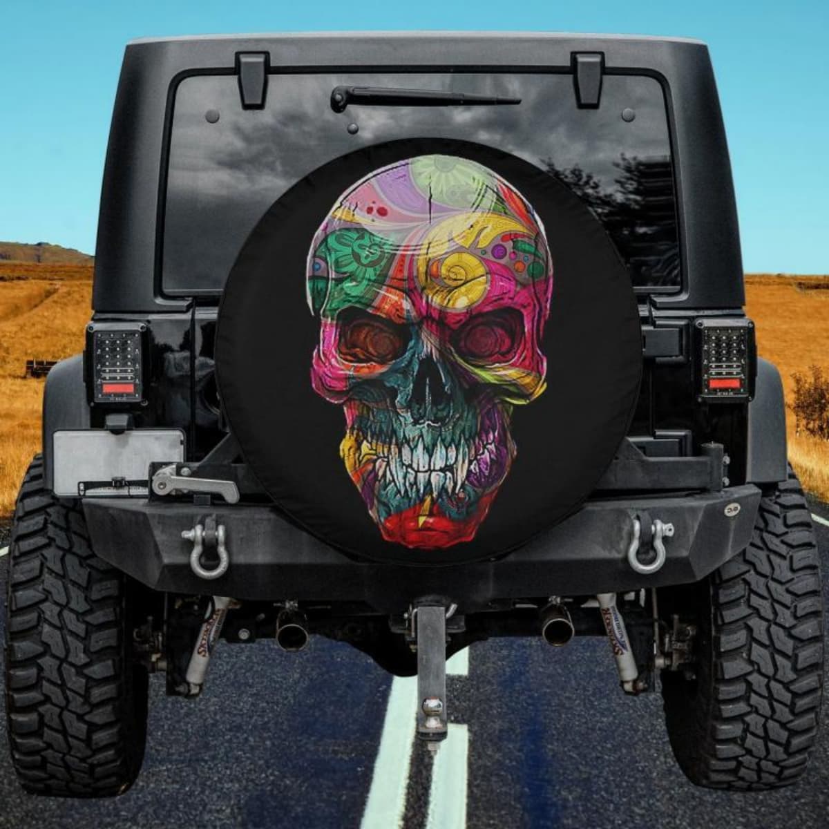Trippy Skull Spare Tire Cover