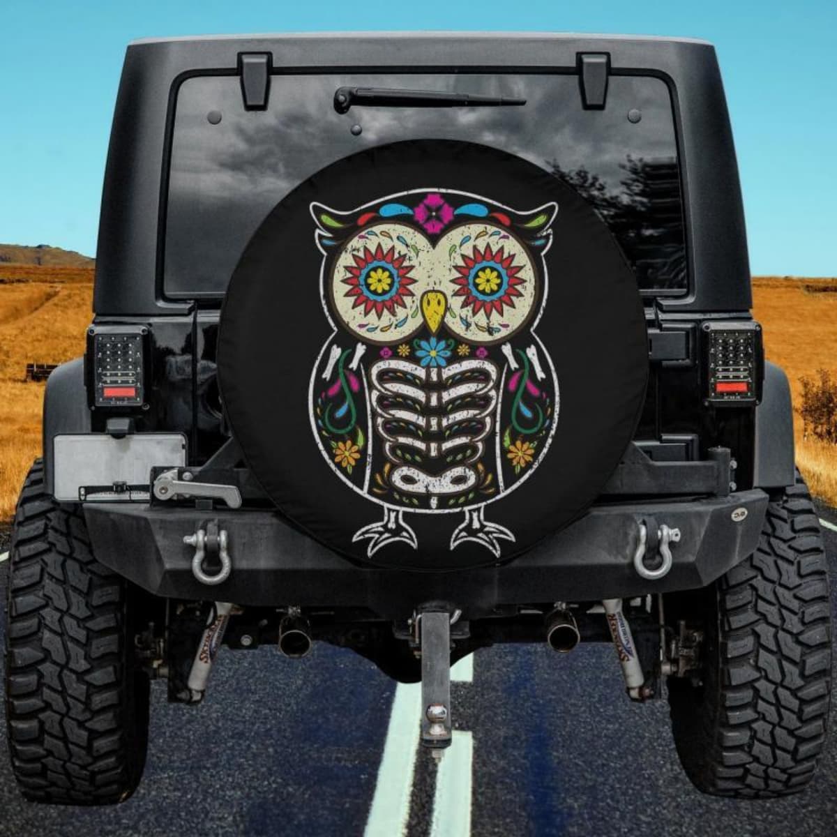 Sugar Skull Owl Spare Tire Cover