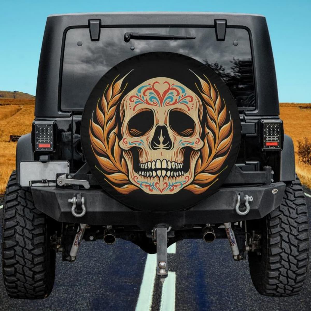 Laurel Wreath Sugar Skull Spare Tire Cover