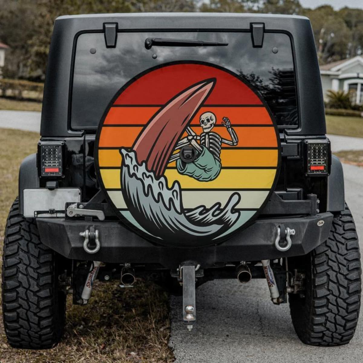 Retro Surf Skull Spare Tire Cover