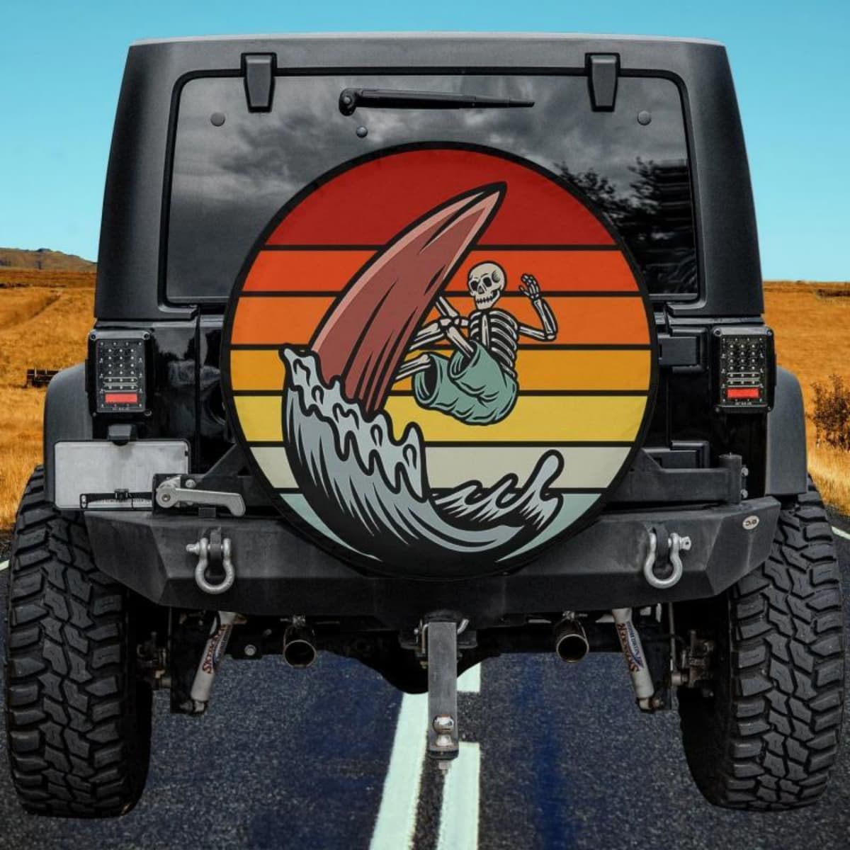 Retro Surf Skull Spare Tire Cover