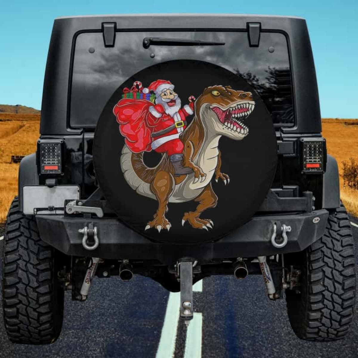 The Santa T-Rex Rider Spare Tire Cover
