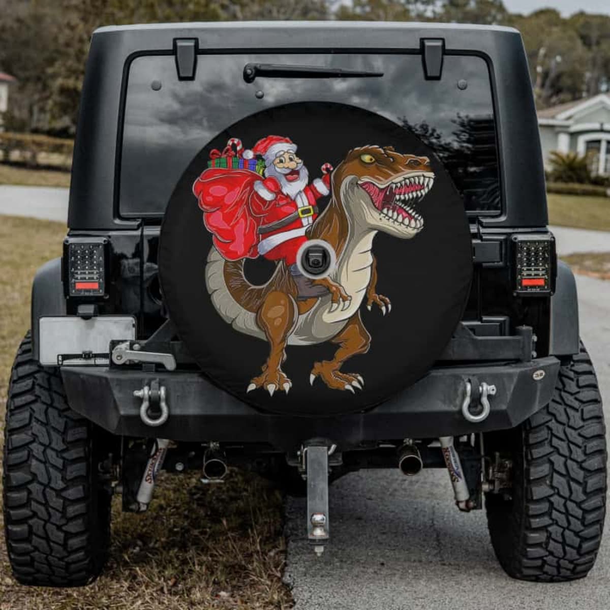 The Santa T-Rex Rider Spare Tire Cover