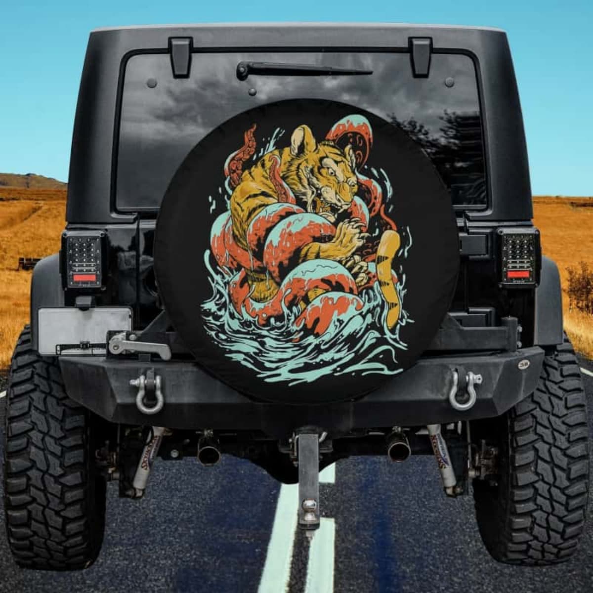 Tiger vs. Kraken Spare Tire Cover
