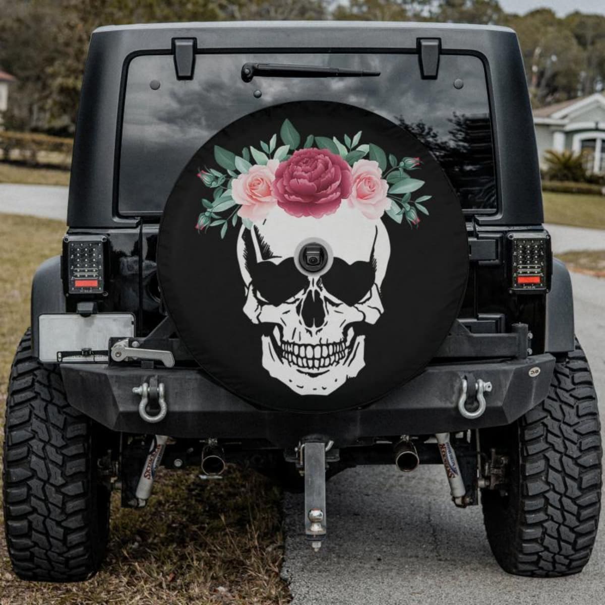 Heart Eye Flower Skull Spare Tire Cover