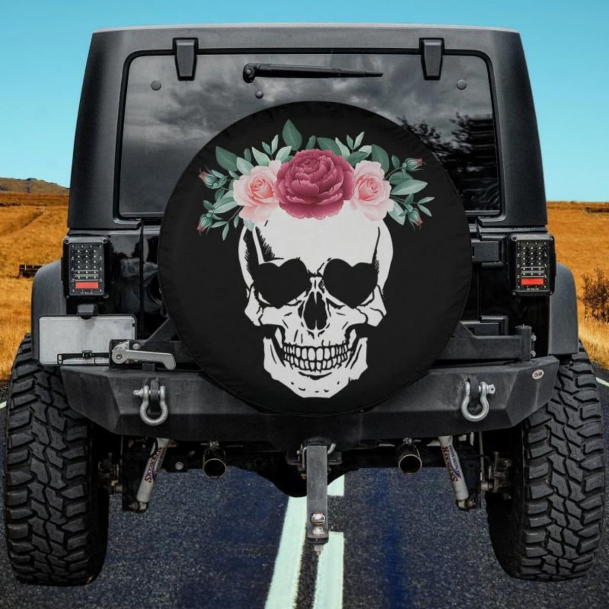 Heart Eye Flower Skull Spare Tire Cover