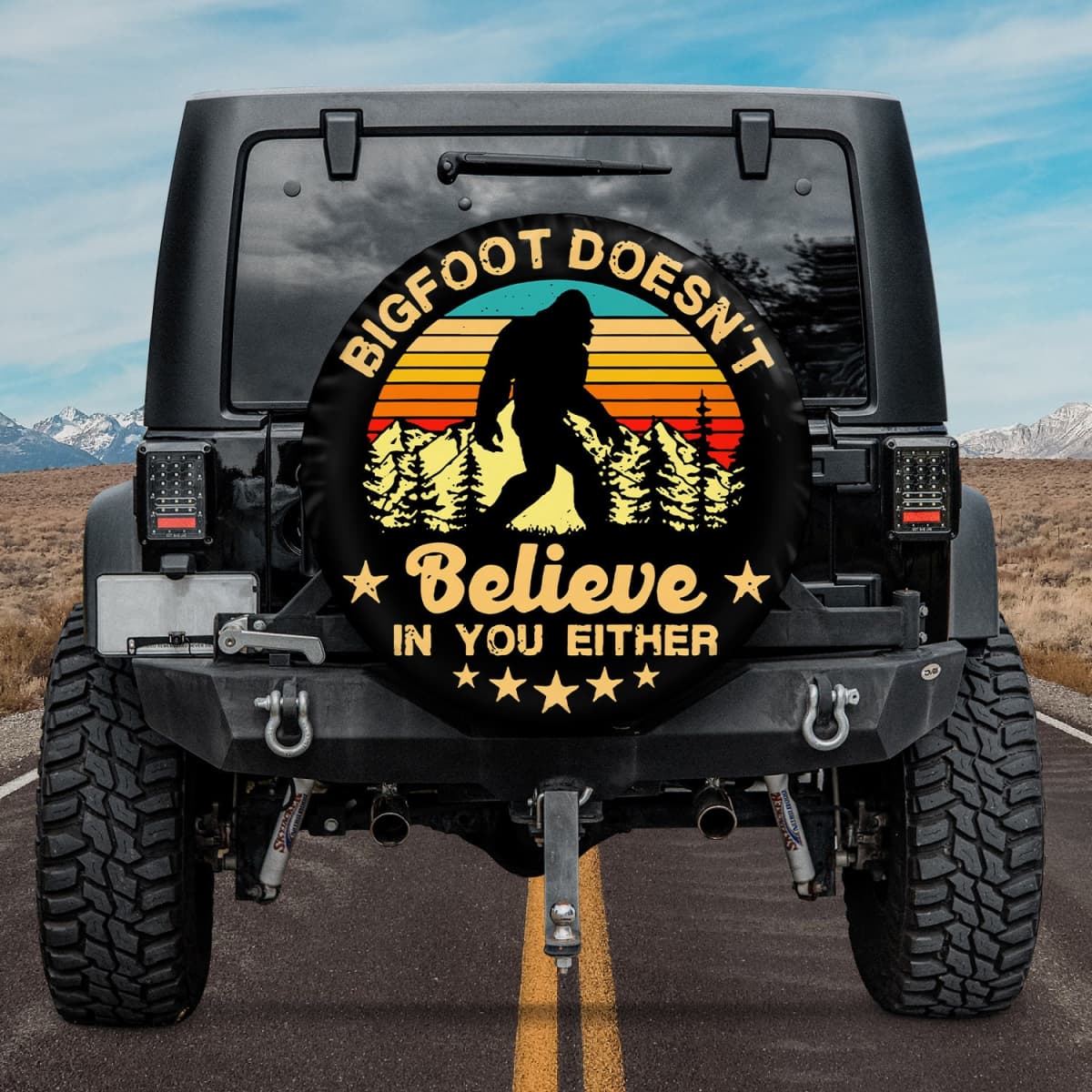 Bigfoot Doesn't Believe In You Either Woods Spare Tire Cover
