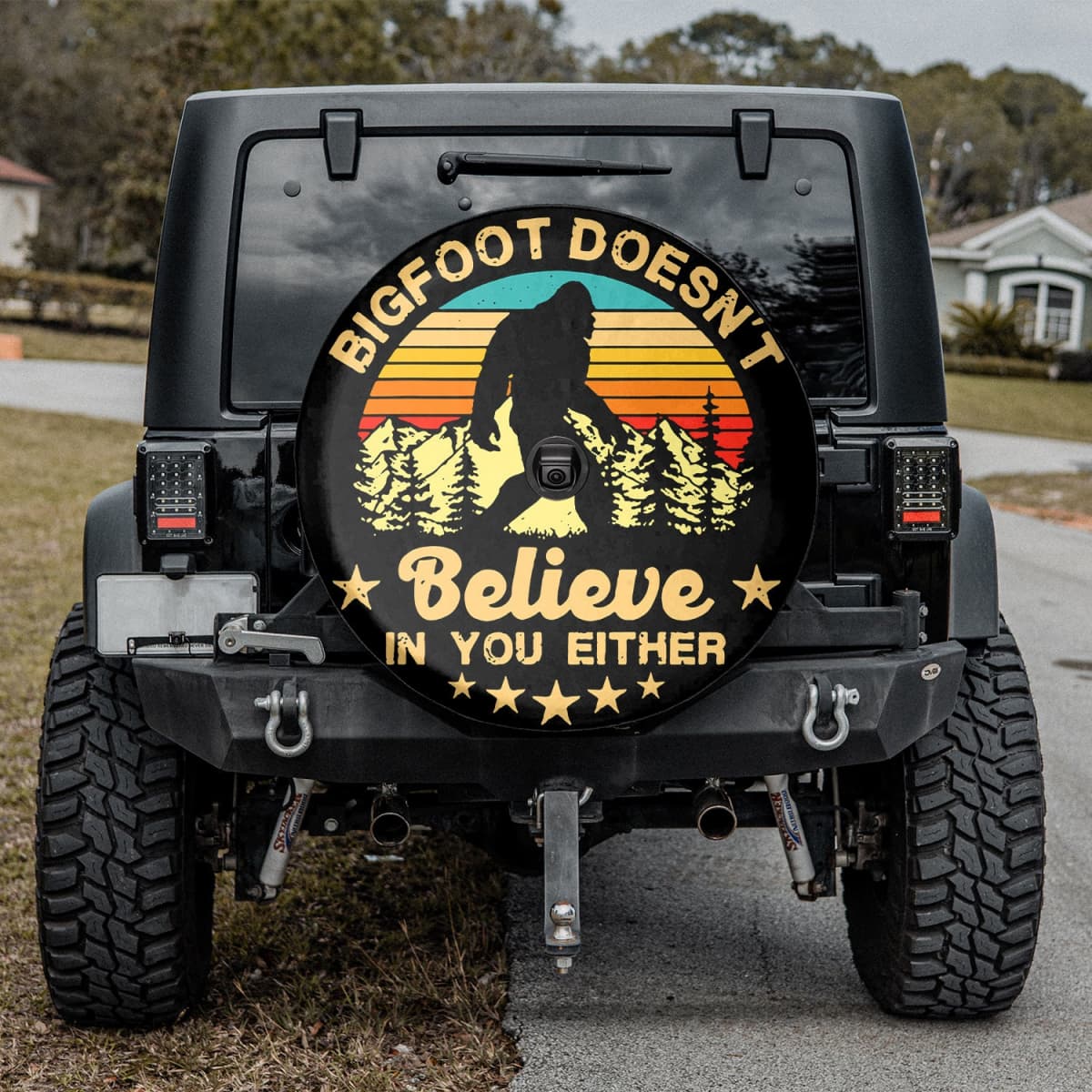 Bigfoot Doesn't Believe In You Either Woods Spare Tire Cover
