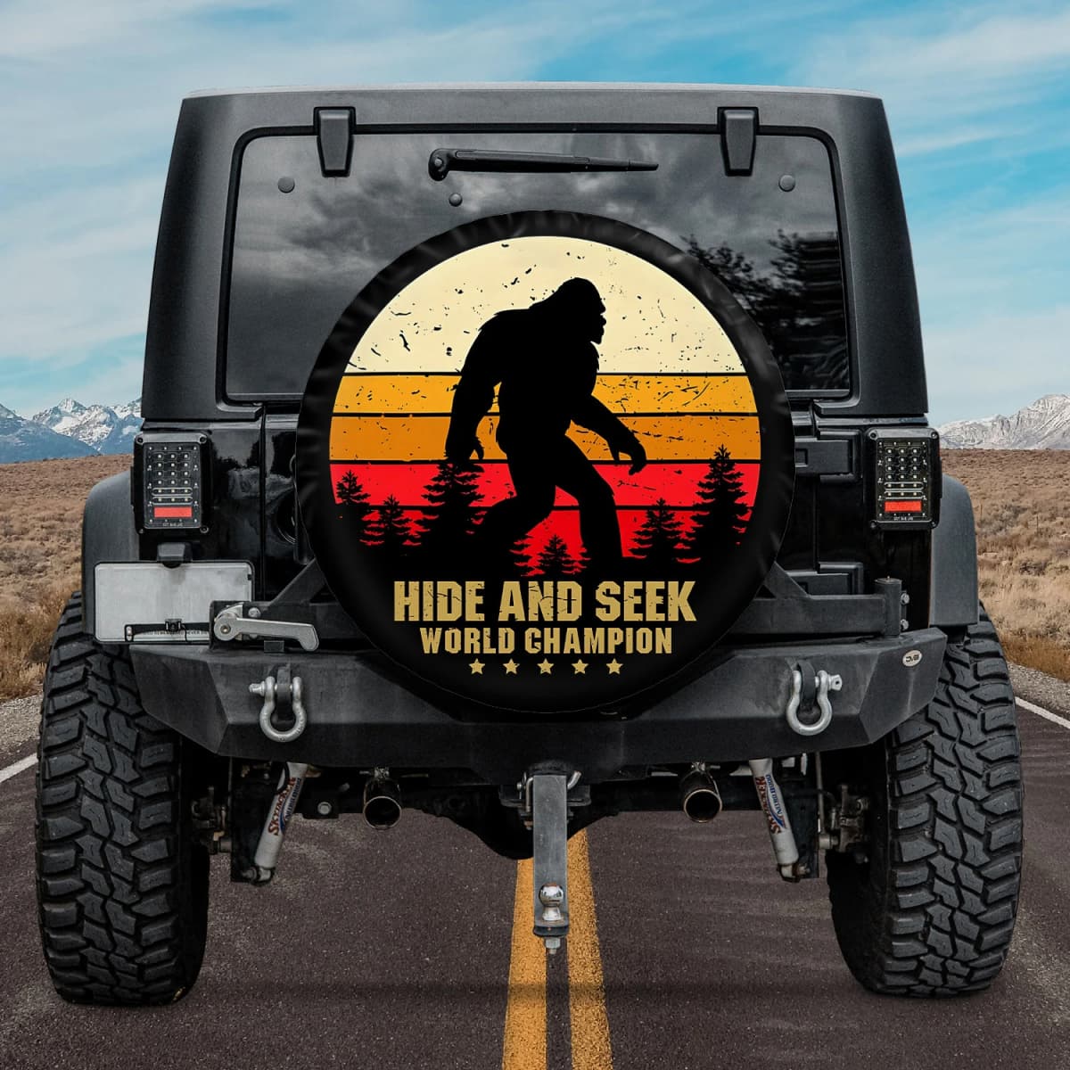 Retro Bigfoot Hide and Seek Spare Tire Cover