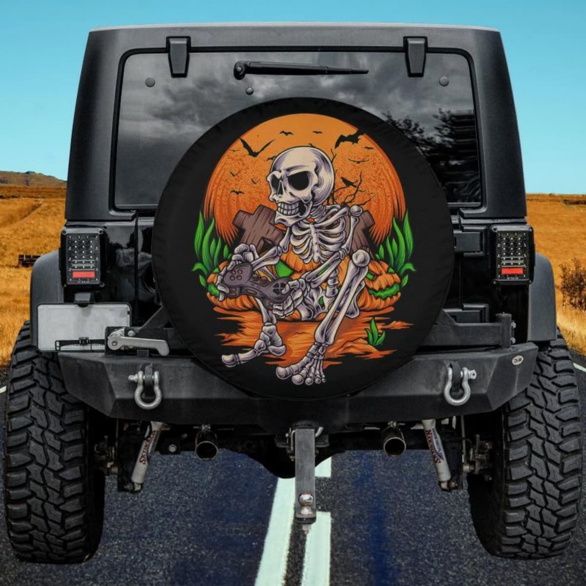 Spooky Gamer Skull Spare Tire Cover