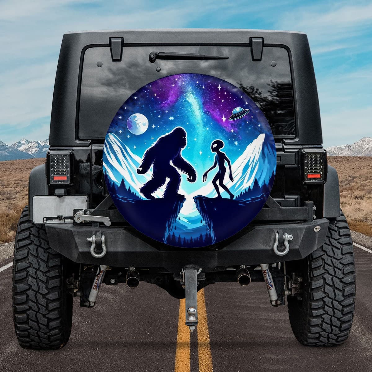 Bigfoot Meets Alien Spare Tire Cover