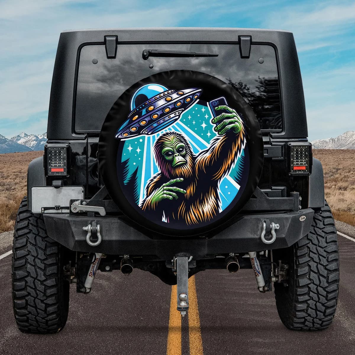 Bigfoot UFO selfie Spare Tire Cover