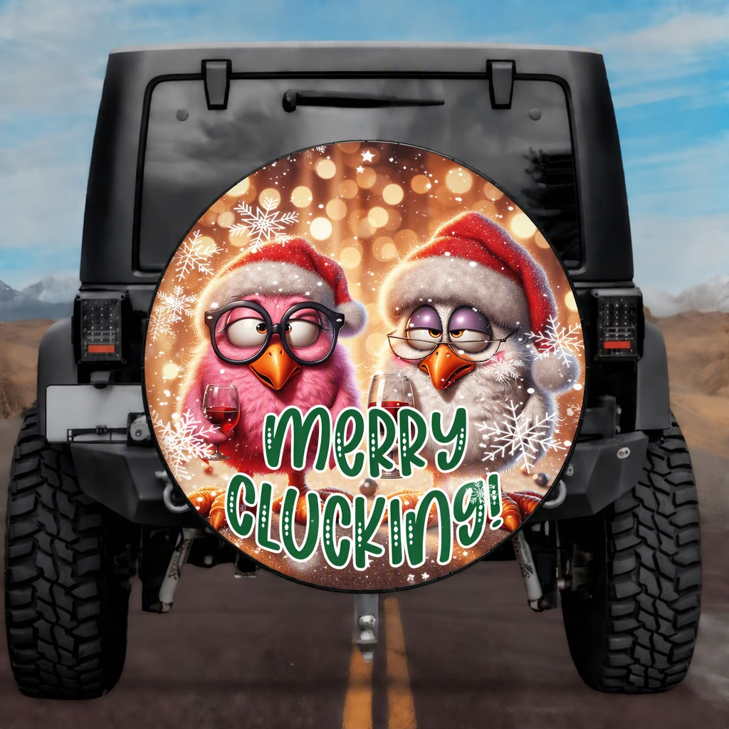 Holiday Country Farmhouse Pink Fluffy Chicken Spare Tire Cover - Jeep, Bronco, RV, Camper & More