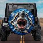 3D Great White Shark Ocean Burst Spare Tire Cover - Jeep, Bronco, RV, Camper & More