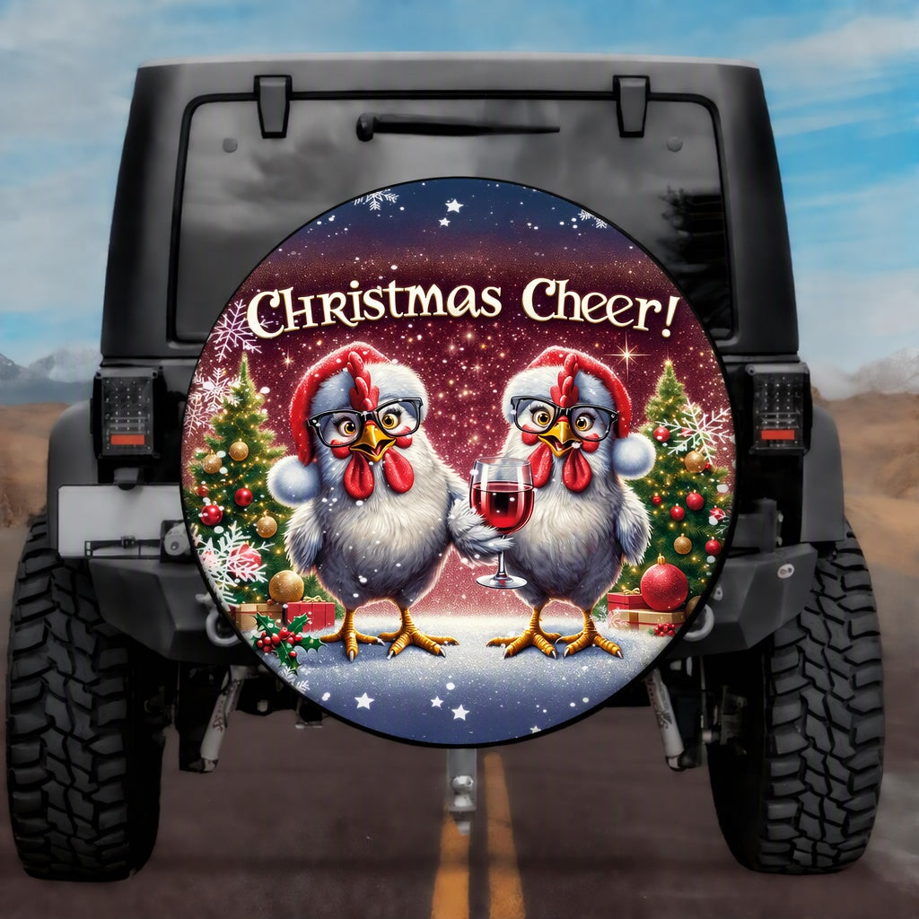 Holiday Country Farmhouse Crimson Tree Glasses Chicks Spare Tire Cover - Jeep, Bronco, RV, Camper & More
