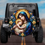 Stained Glass Virgin Mary Baby Jesus Spare Tire Cover - Jeep, Bronco, RV, Camper & More