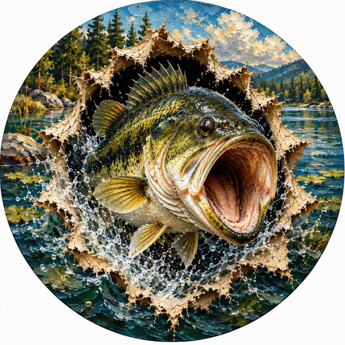 3D Largemouth Bass Fishing Burst Spare Tire Cover - Jeep, Bronco, RV, Camper & More