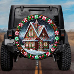 Stained Glass Gingerbread House Spare Tire Cover - Jeep, Bronco, RV, Camper & More