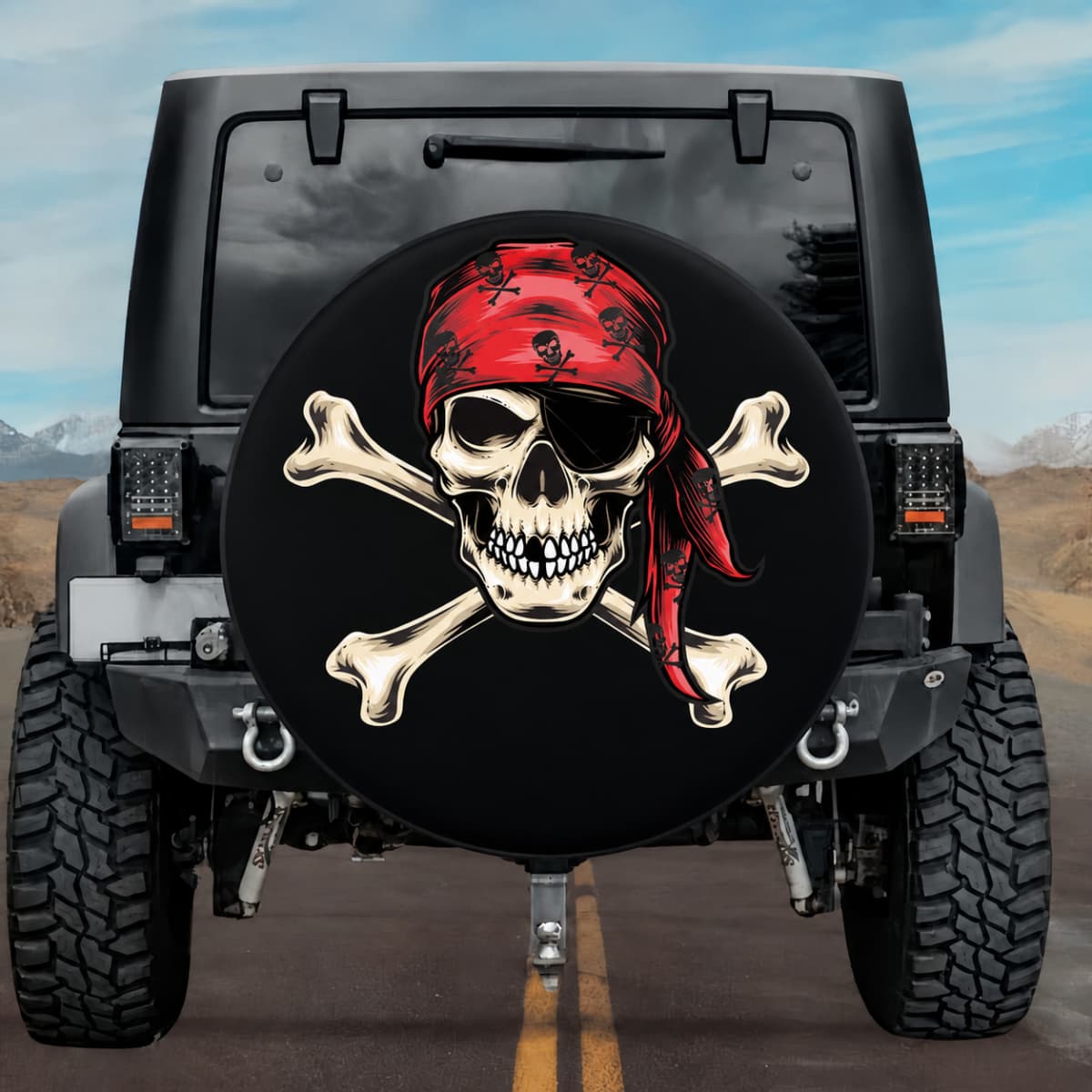 Jolly Roger Skull & Cross Bones Pirate Spare Tire Cover - Jeep, Bronco, RV, Camper & More
