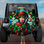 Stained Glass Christmas Elf Spare Tire Cover - Jeep, Bronco, RV, Camper & More