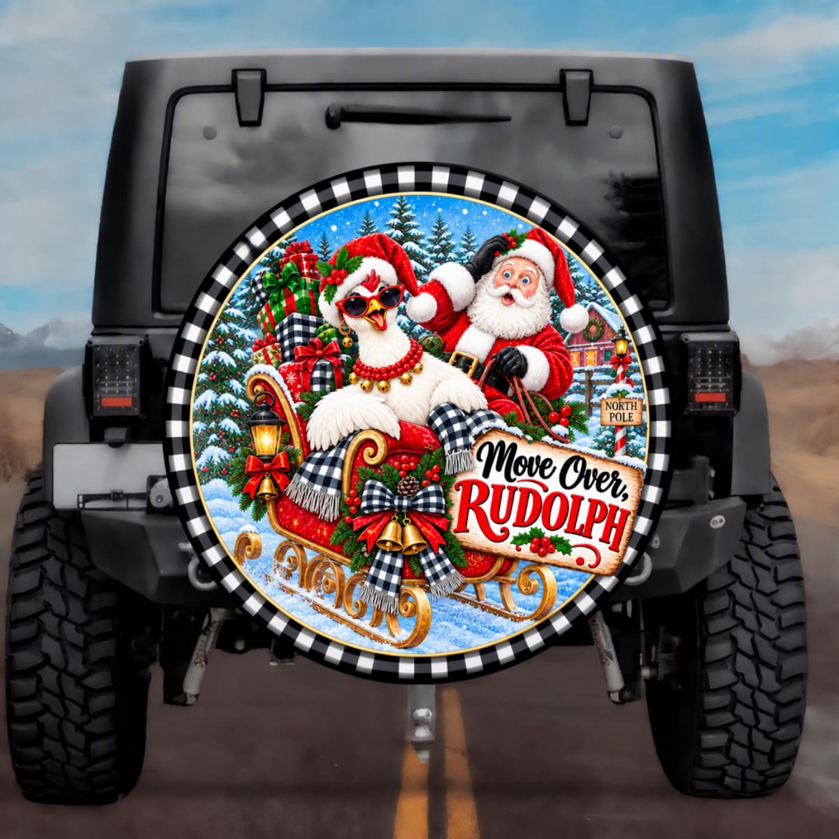 Funny Christmas Chicken Spare Tire Cover - Jeep, Bronco, RV, Camper & More