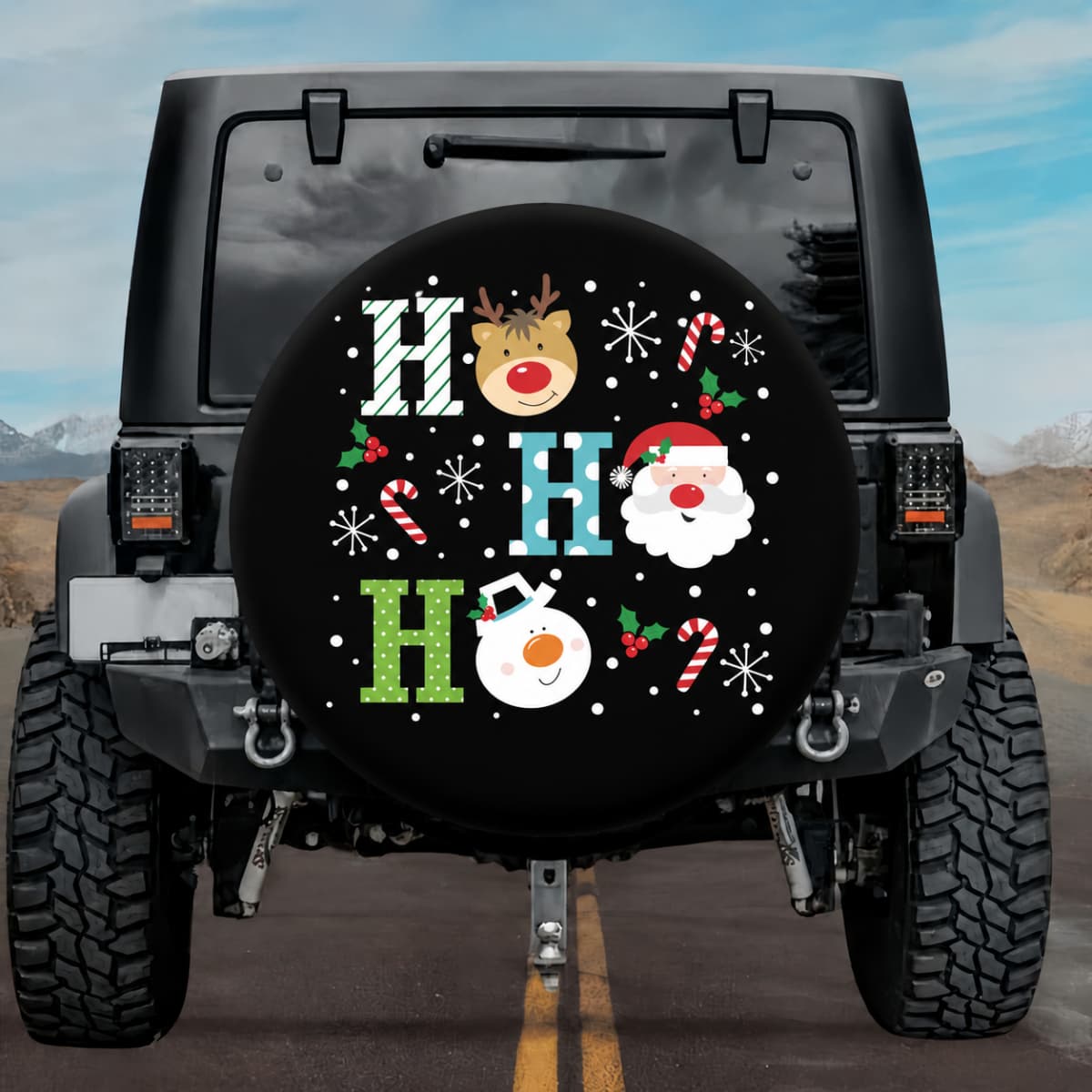 Ho Ho Ho Santa, Frosty, Rudolph Spare Tire Cover for Jeep, Bronco, RV, Camper & More