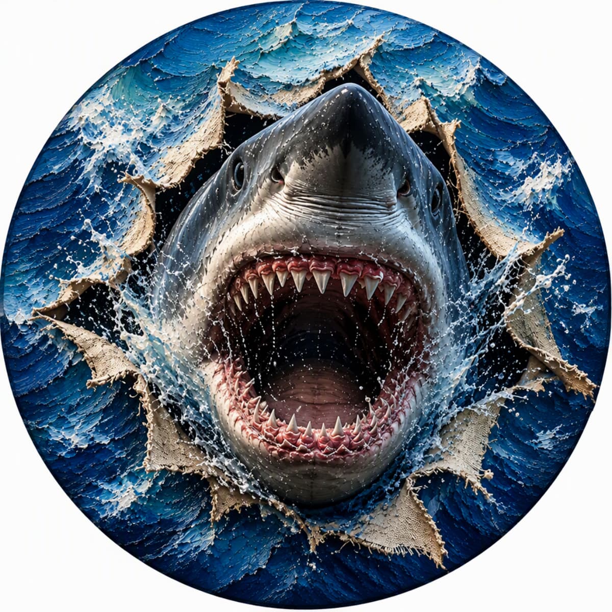3D Great White Shark Ocean Burst Spare Tire Cover - Jeep, Bronco, RV, Camper & More
