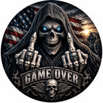 Game Over Middle Finger Reaper American Flag Spare Tire Cover