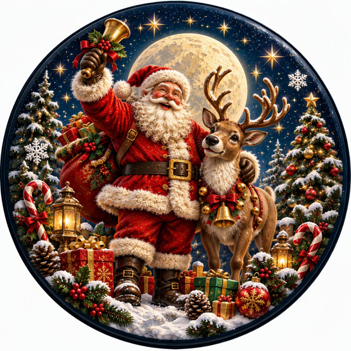 Christmas Santa Claus Reindeer Moon Spare Tire Cover - Jeep, Bronco, RV, Camper & More