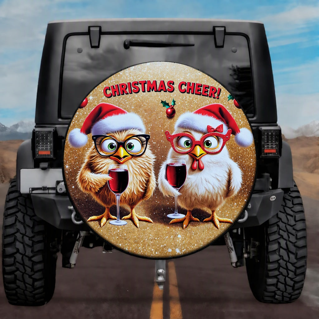Holiday Country Farmhouse Christmas Cheer Chicken Spare Tire Cover - Jeep, Bronco, RV, Camper & More