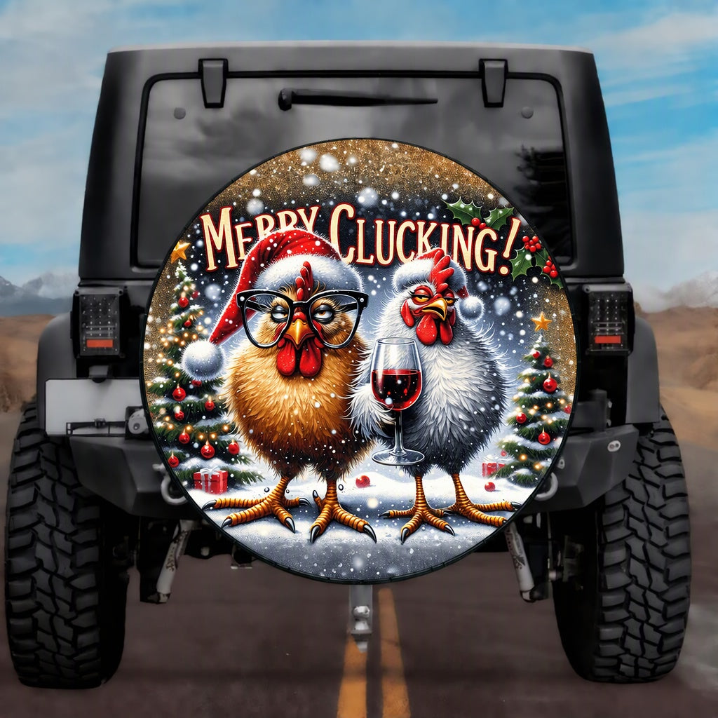 Holiday Golden Sparkle Wine Drinking Chicken Spare Tire Cover - Jeep, Bronco, RV, Camper & More