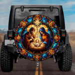 Stained Glass Holy Family Nativity Spare Tire Cover - Jeep, Bronco, RV, Camper & More