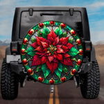 Stained Glass Poinsettia Spare Tire Cover - Jeep, Bronco, RV, Camper & More