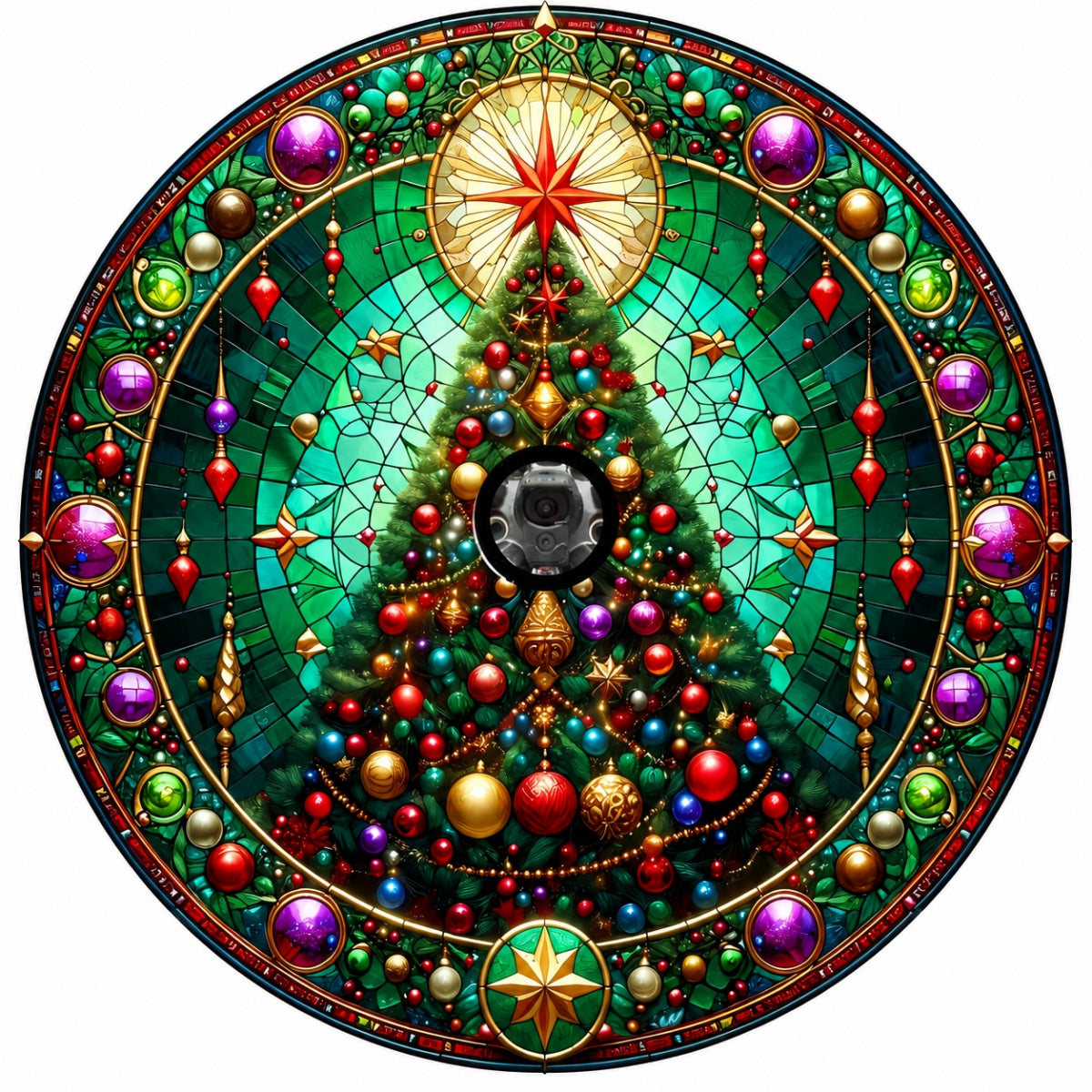 Stained Glass Christmas Tree Spare Tire Cover - Jeep, Bronco, RV, Camper & More