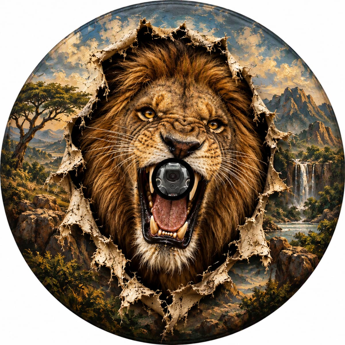 3D Roaring Lion Wilderness Burst Spare Tire Cover - Jeep, Bronco, RV, Camper & More
