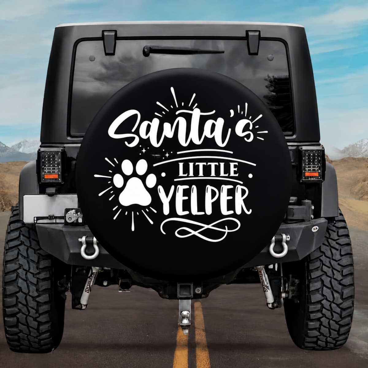 Santa's Little Yelper Paw Print Spare Tire Cover for Jeep, RV, Bronco, Camper, & More