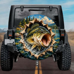 3D Largemouth Bass Fishing Burst Spare Tire Cover - Jeep, Bronco, RV, Camper & More