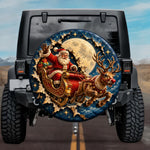 3D Flying Santa Sleigh Christmas Burst Spare Tire Cover - Jeep, Bronco, RV, Camper & More