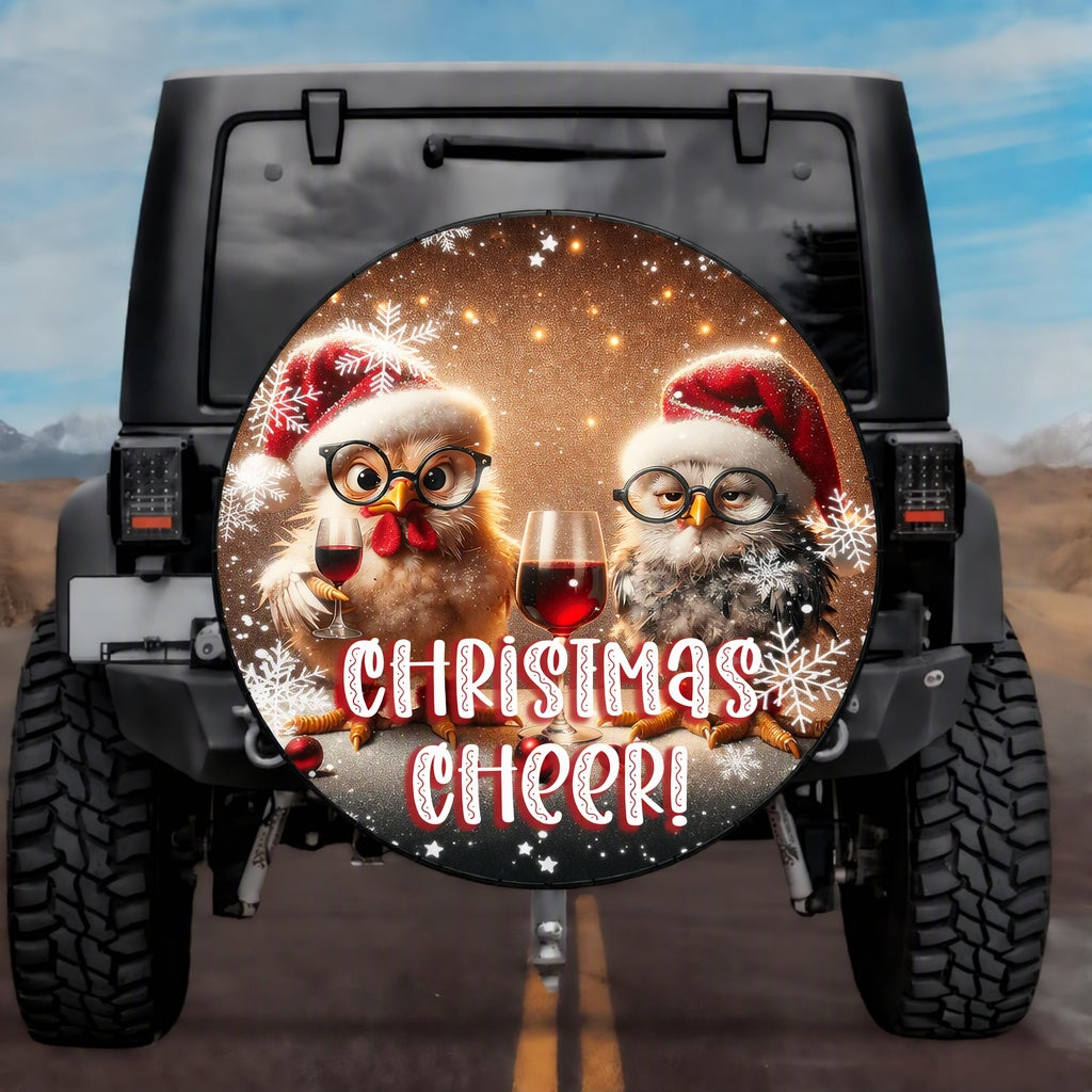 Holiday Country Farmhouse Sparkle Wine Chicken Spare Tire Cover - Jeep, Bronco, RV, Camper & More