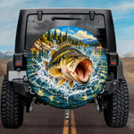 3D Largemouth Bass Fishing Burst Spare Tire Cover - Jeep, Bronco, RV, Camper & More