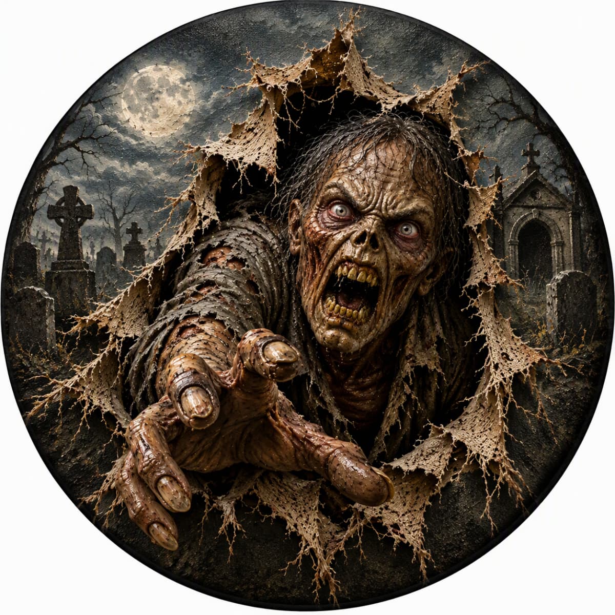 3D Zombie Graveyard Burst Halloween Spare Tire Cover - Jeep, Bronco, RV, Camper & More