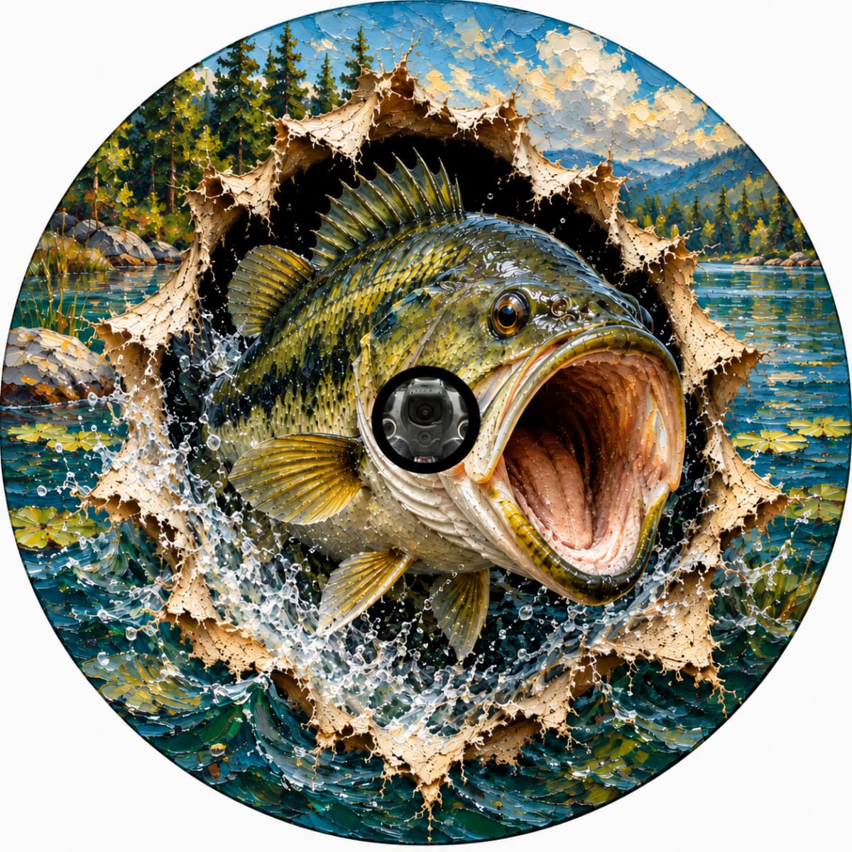 3D Largemouth Bass Fishing Burst Spare Tire Cover - Jeep, Bronco, RV, Camper & More